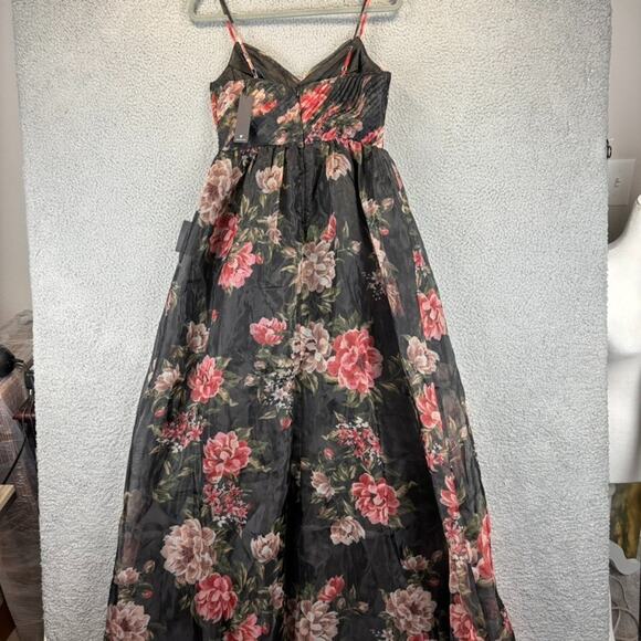 LULUS Floral Organza Maxi Dress Small Coquette Fairy Dark Romantic Dainty Flowy - Picture 8 of 10